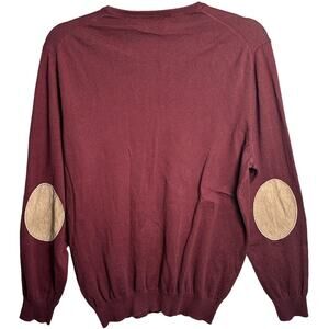 Massimo Dutti‎ Sz L Cotton Silk Cashmere Sweater Faux Suede Elbow Patch Academia